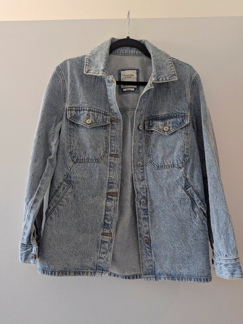 Abercrombie Oversized Denim Shirt Jacket, Light Wash